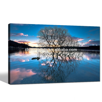 Arbre dans le lac Réflexion Impression Giclée / Paysage Toile Applique Art pour Décoration / coucher du soleil Paysage Canvas Artwork